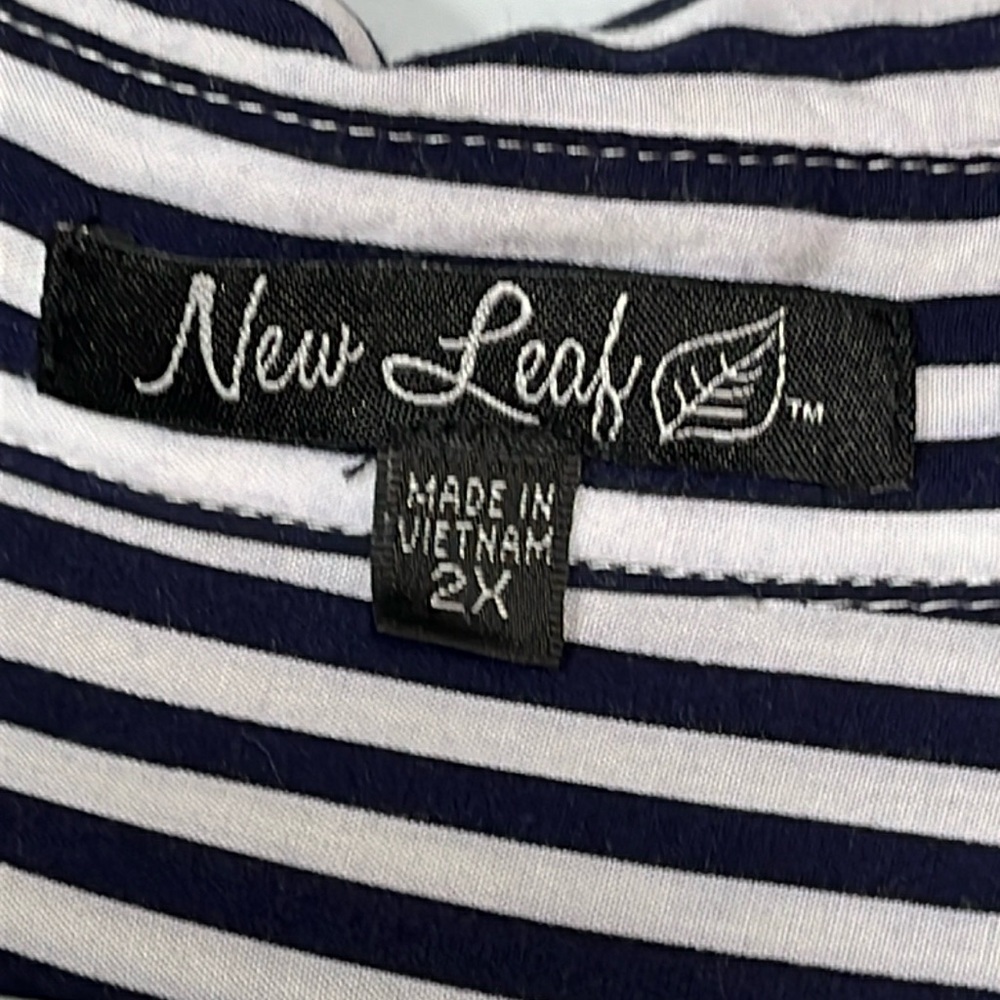 New leaf black vertical striped rayon BLOUSE pink blue floral embroidery 2XL XXL - Picture 2 of 14